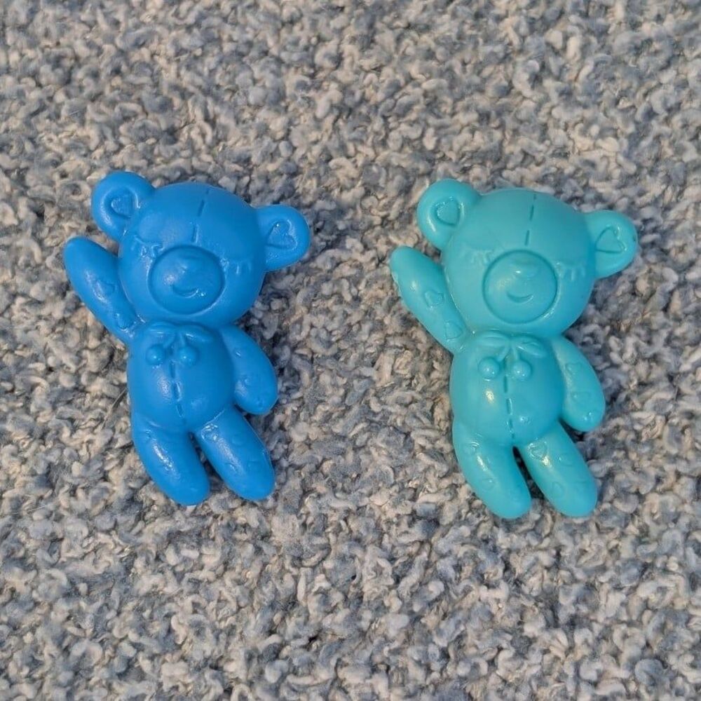 Fashion Doll Accessories Set of 2 Turquoise Blue Teddy Bear Plastic Miniatures
